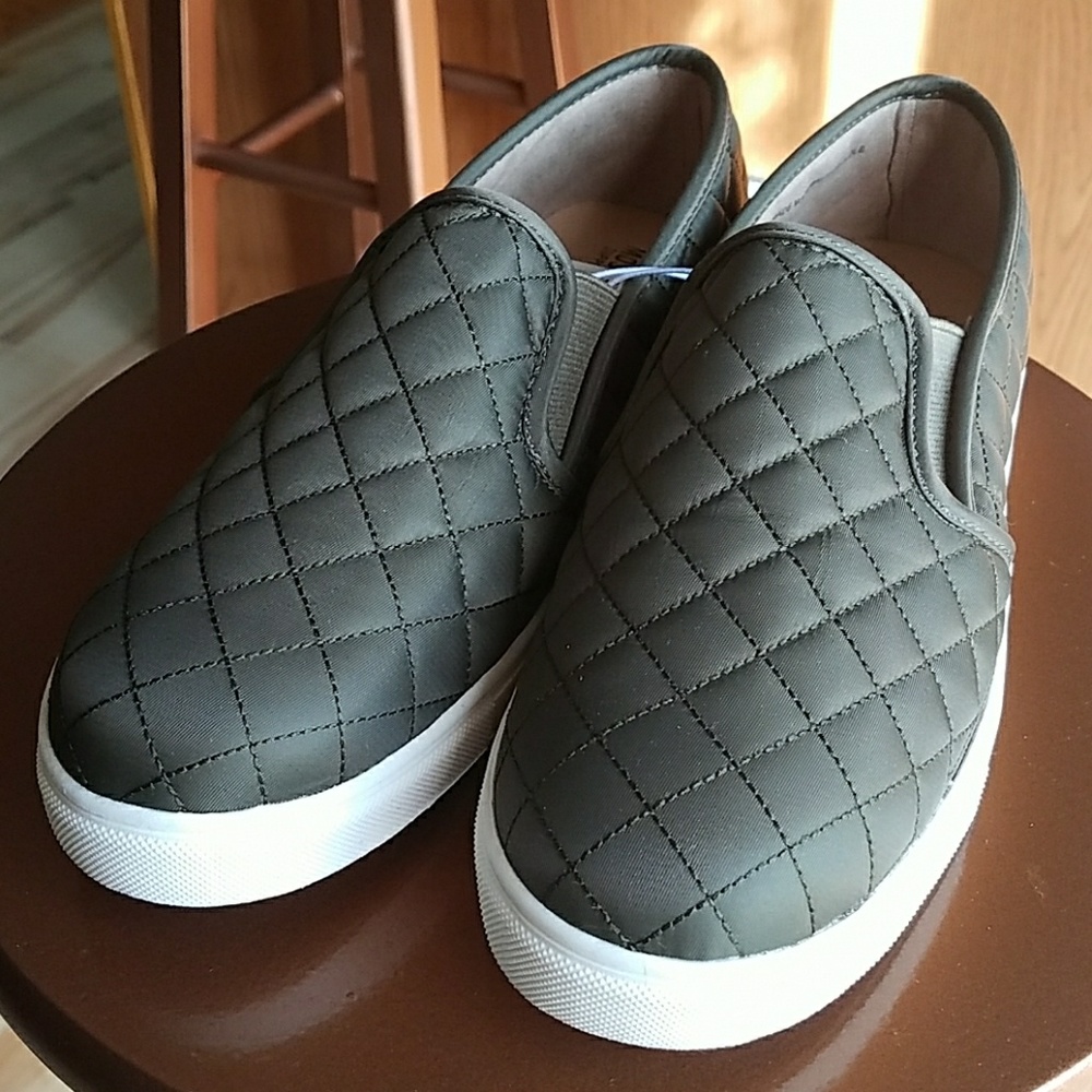 Quilted Army Green Slip-Ons